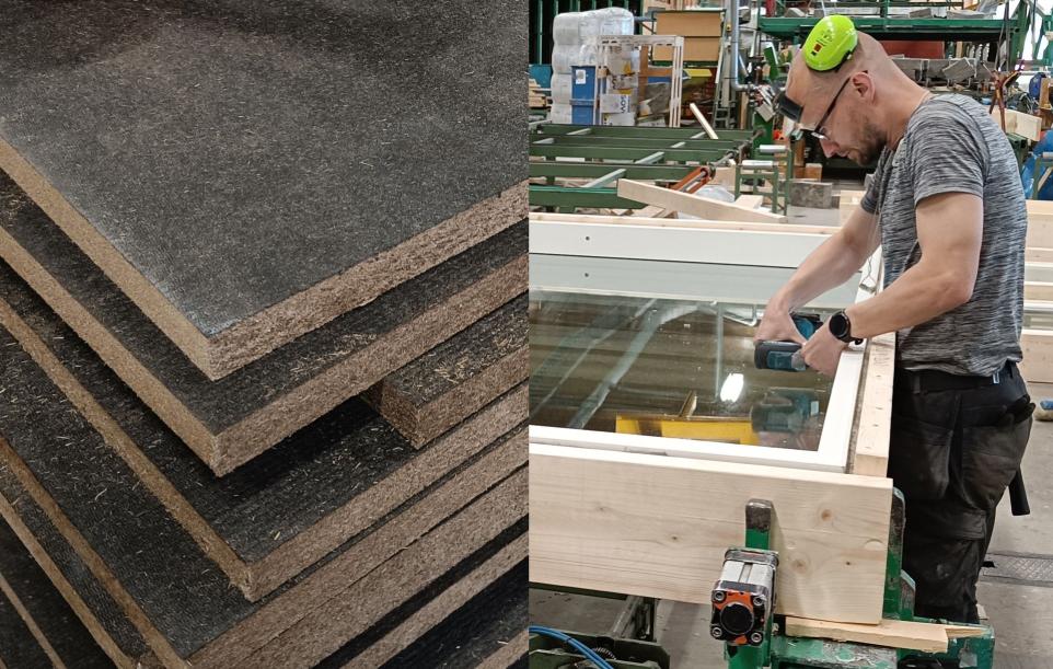 Omatalon tuotantoa ja puukuitulevyjä