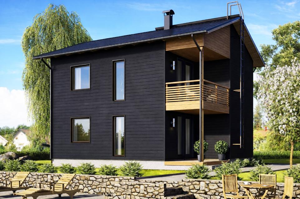 Omatalo 2-kerroksinen musta omakotitalo