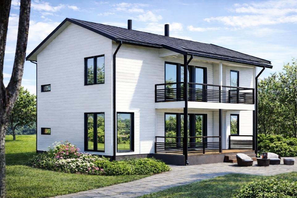 Omatalo valkoinen 2-kerroksinen omakotitalo