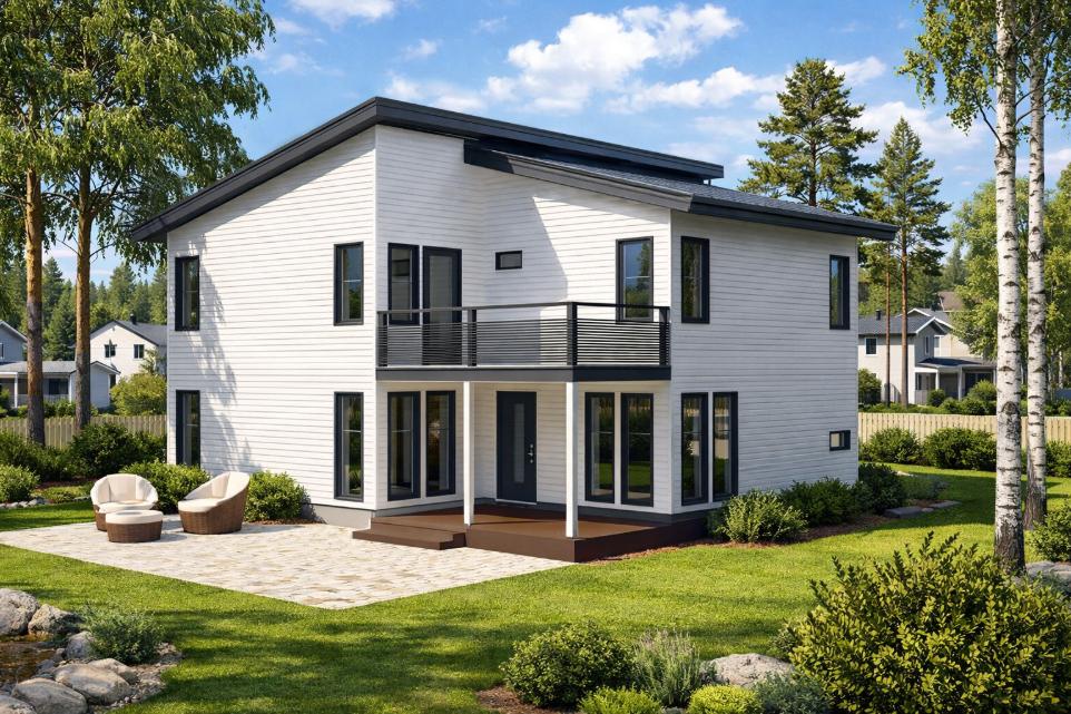 Omatalo 2-kerroksinen valkoinen omakotitalo