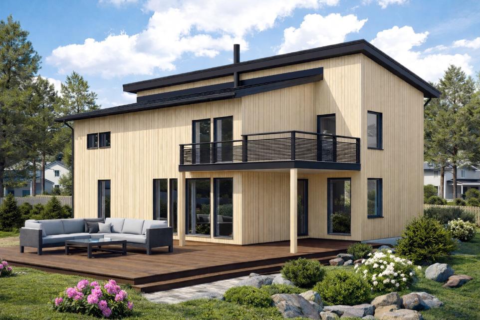 Omatalo 2-kerroksineen beige omakotitalo